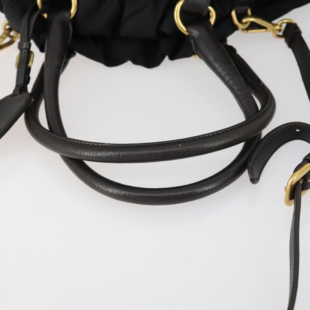 PRADA Hand Bag Nylon Leather 2way Black Gold Auth 156149 - Picture 9 of 16